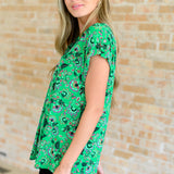 Lizzy Cap Sleeve Top in Green and Black Floral