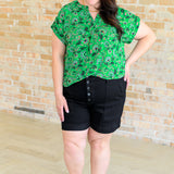 Lizzy Cap Sleeve Top in Green and Black Floral