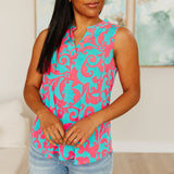 Lizzy Tank Top in Aqua and Pink Filigree