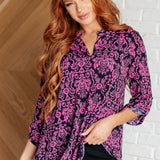 Lizzy Top in Hot Pink and Navy Damask