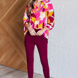 Lizzy Top in Magenta and Mustard Abstract