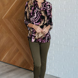 Lizzy Top in Purple and Taupe Animal Print