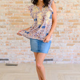 Love of My Life Flutter Sleeve Top in Denim Taupe