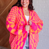 Noticed in Neon Checkered Cardigan in Pink and Orange