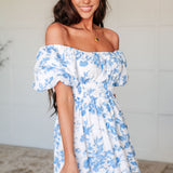 Nurturing Myself Square Neck Floral Dress in Blue