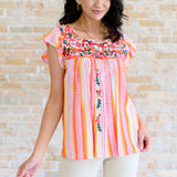 Orange Blossoms Flutter Sleeve Blouse