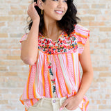 Orange Blossoms Flutter Sleeve Blouse