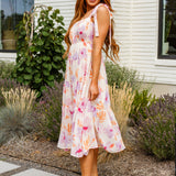 Pastel Petals Floral Midi Dress