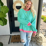 PREORDER: Best Selling Larson Contrast Pullover in Green/Blue