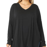 Dolman Long Sleeve V-Neck Side Slit Hi-Low Hem Top 2186