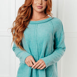 Simple Silhouette Brushed Hacci Sweater in Dusty Teal