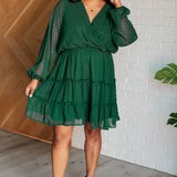 Starlit Glow V-Neck Tiered Dress in Hunter Green