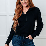 Under Her Spell Half Zip Pullover in Black