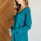 V-Neck Front Seam Sweater in Heather Ocean Teal