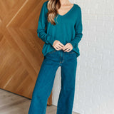 V-Neck Front Seam Sweater in Heather Ocean Teal