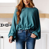 Winging It Ruffle Detail Top in Teal