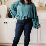 Winging It Ruffle Detail Top in Teal