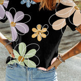 Flower Round Neck Short Sleeve T-Shirt