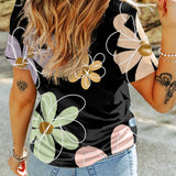 Flower Round Neck Short Sleeve T-Shirt