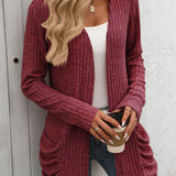 Open Front Long Sleeve Ribbed Cardigan