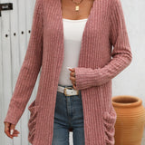 Open Front Long Sleeve Ribbed Cardigan