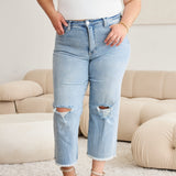 RFM Full Size Tummy Control High Waist Raw Hem Distressed Jeans