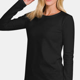 Zenana Full Size Solid Color Round Neck Long Sleeve T-Shirt