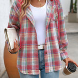 Plaid Long Sleeve Hooded Jacket