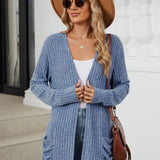 Pocketed Open Front Long Sleeve Cardigan