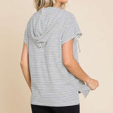 Culture Code Full Size Striped Short Sleeve Hooded Top