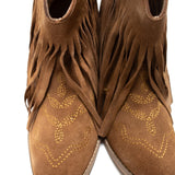 Amos Fringe Ankle Bootie in Tan Suede