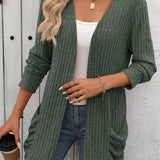 Open Front Long Sleeve Ribbed Cardigan