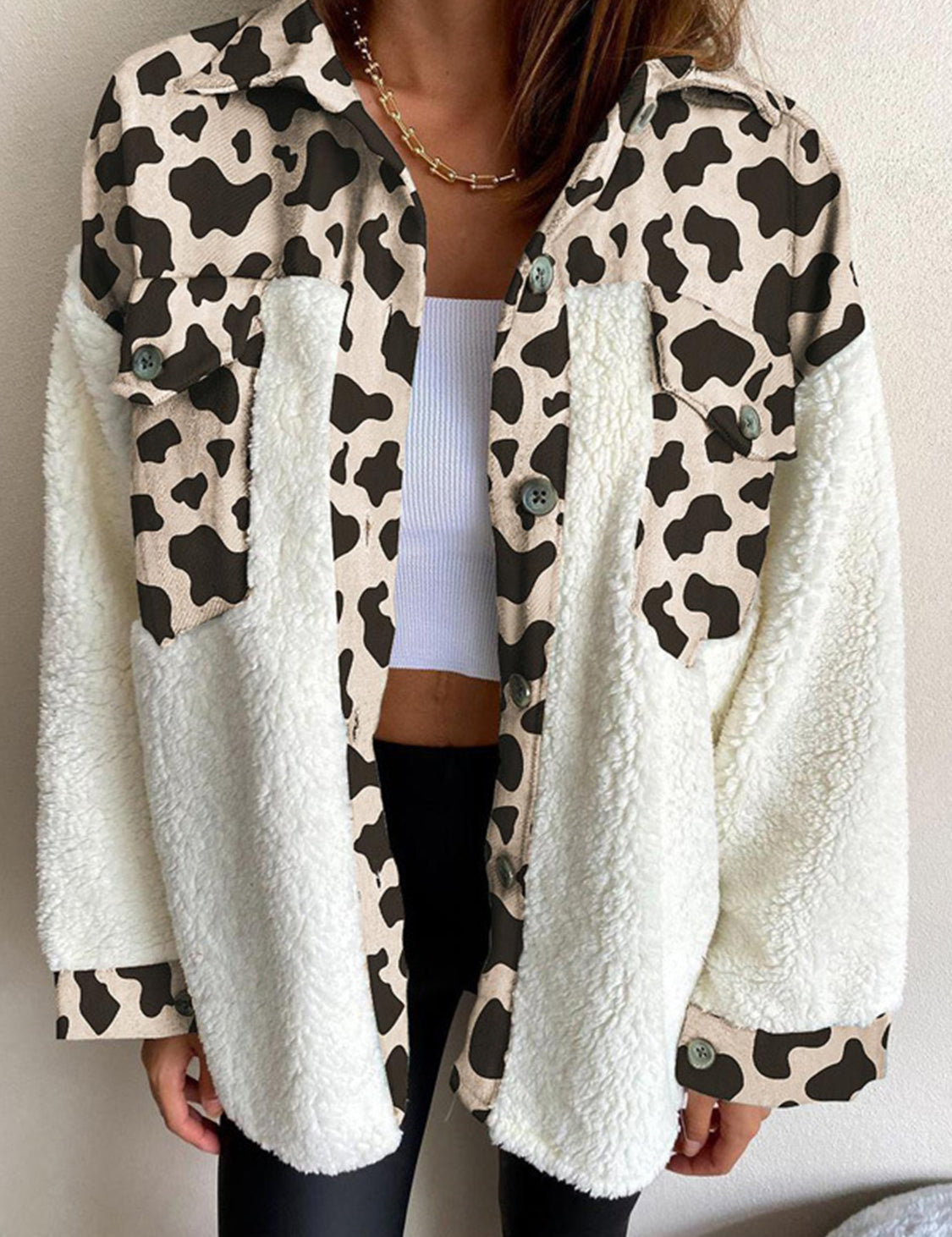 Fuzzy Button Up Long Sleeve Jacket