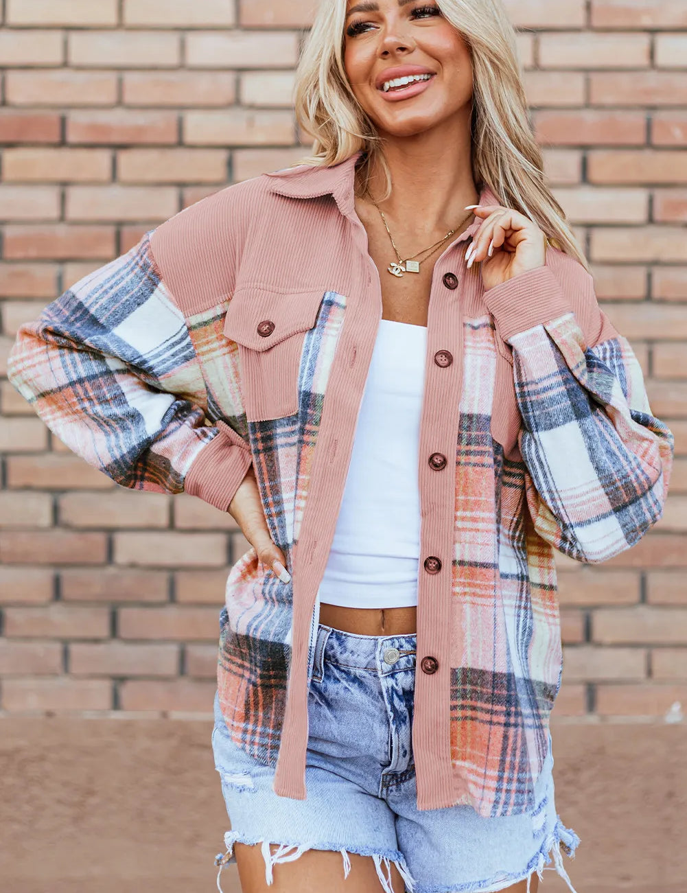 Plaid Button Up Long Sleeve Shacket