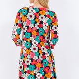 Celeste Full Size Floral Three-Quarter Sleeve Dress with Pockets