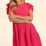 Haptics Full Size Smocking Ruffle Short Sleeve Dress with Pockets