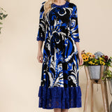 Celeste Full Size Paisley Print Lace Ruffled Midi Dress