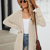 Pocketed Open Front Long Sleeve Cardigan