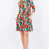 Celeste Full Size Floral Three-Quarter Sleeve Dress with Pockets