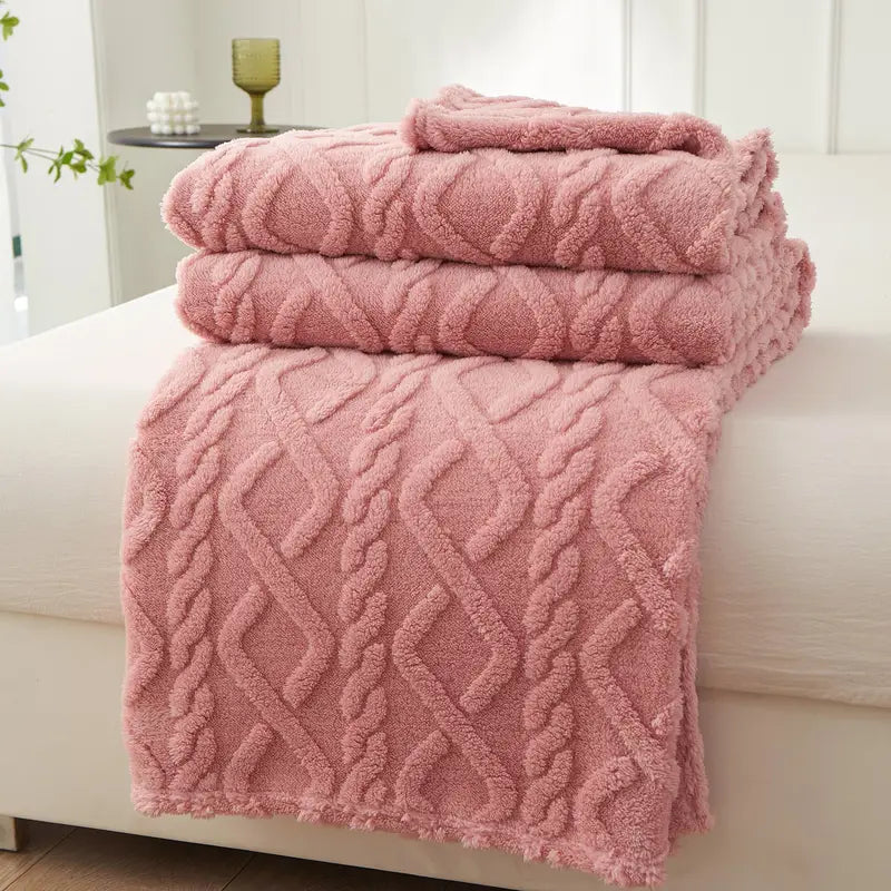 Cozy Fleece Cable Knit Throw Blanket