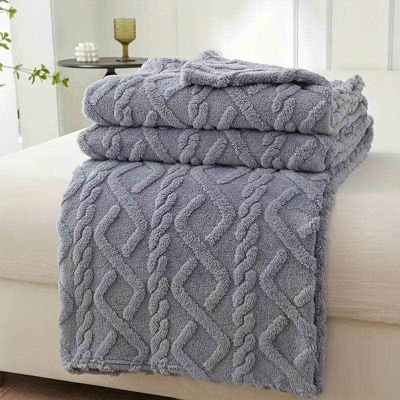 Cozy Fleece Cable Knit Throw Blanket