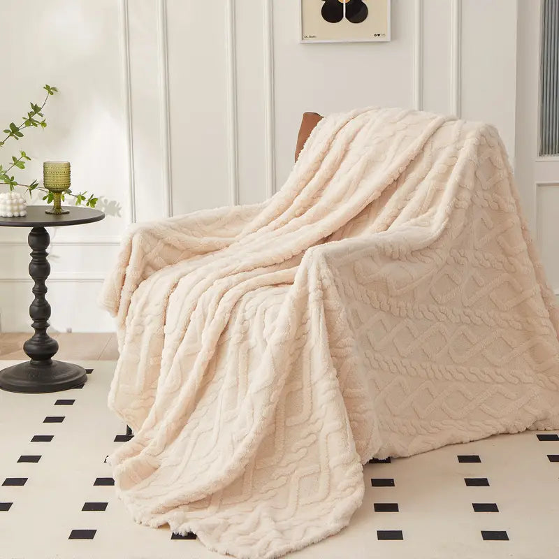 Cozy Fleece Cable Knit Throw Blanket