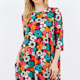 Celeste Full Size Floral Three-Quarter Sleeve Dress with Pockets