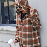 Ivy Lane Plaid Button Up Long Sleeve Hooded Jacket