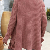 Open Front Long Sleeve Ribbed Cardigan