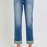 RISEN Full Size High Rise Crop Straight Roll Up Jeans