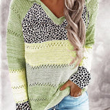 Full Size Openwork Leopard Drawstring Hooded Sweater