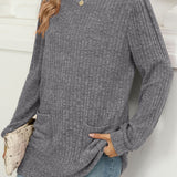 Pocketed Round Neck Long Sleeve T-Shirt