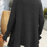 Open Front Long Sleeve Ribbed Cardigan