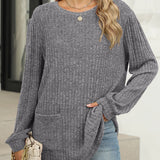 Pocketed Round Neck Long Sleeve T-Shirt